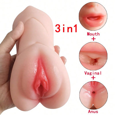 7.4 Inch Realistic Pocket Pussy 3in1 Male Masturbator Mouth Anus Vaginal Stimulator Maturbating TPE Stroker Adult Sex Toys for Men Masturbations on Valentines Days Decorations