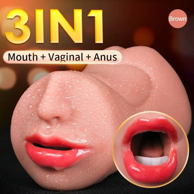 18+ 3ใน1เซ็กส์ทอยสำหรับผู้ชายการสำเร็จความใคร่ด้วยตนเองแบบคอลึกช่องคลอดยางแท้ช่องคลอดจิ๋มสำหรับผู้ชายสำเร็จความใคร่ด้วยตัวเอง