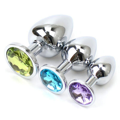3 Different Size S/M/L Metal Anal Plug with Crystal Jewelry Smooth Prostate Massage Butt Silicone Plug Anal Sex Toys for Woman