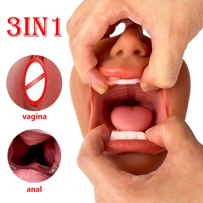 3 in 1ช่องคลอดทวารหนักเซ็กซ์ทอยช่วยตัวเองสำหรับผู้ชายซิลิโคนช่องคลอดช่องคลอดจิ๋มช่องคลอดสำหรับผู้ชายกระตุ้นอวัยวะเพศชายของเล่นทางเพศ