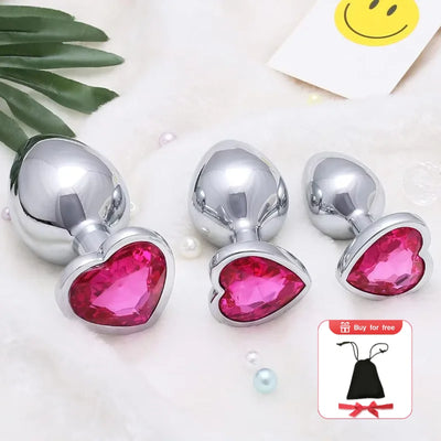3 ชิ้นเครื่องประดับออกแบบเครื่องรางหัวใจโลหะ \ สแตนเลสสตีลคริสตัล Anal Plug ที่ถอดออกได้ Butt Plug Stimulator Anal Sex Toys