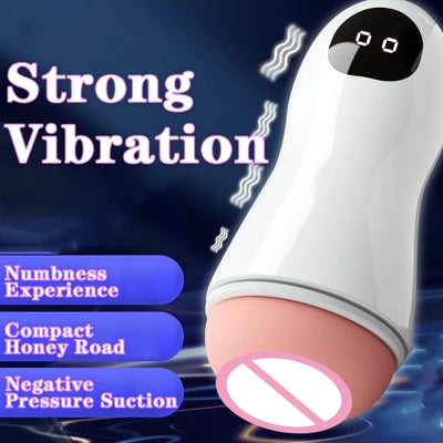 Masturbator Cup Vibration Automatic Male Blowjob Real Vagina Pocket Pussy Vibrating Bullet Penis Oral Adults Sex Toys for Man