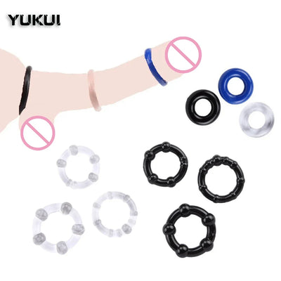 3 Pcs Cock Ring Sex Toys for Men Delay Ejaculation Lasting Durable Silicone Penis Rings Enlarge Enhance Erection Adult Supplies